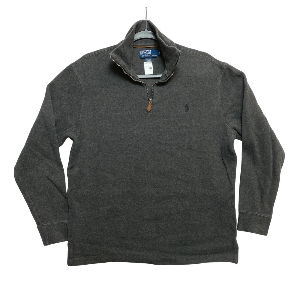 Polo Ralph Lauren Pullover Mens M Gray Quarter-Zip Cotton Embroidered Pony Logo